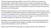 U.S. Defense Secretary’s View On Climate Change Apparently Differs From Trump's