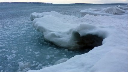 Icy Waves Under the Mackinac Bridge