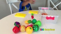 Learn Names of Fruits and Vegetables with toy velcro cutting food & Masha and the Bear