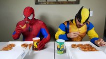 Жир человек-паук против Росомаха реальная жизнь пончик принимать пищу соревнование супергерой кино жир Спи