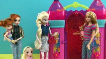 Baby Sitter! Barbie Babysitting Elsa & Anna! Change Diaper Feed Baby Toilet Disaster & Make up