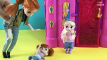 Baby Sitter! Barbie Babysitting Elsa & Anna! Change Diaper Feed Baby Toilet Disast