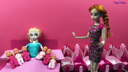Elsa has 6 baby girls! Elsa gives birth to Kinder surprise egg in funny dre