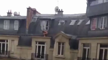 Un amant nu sur les toits de Paris