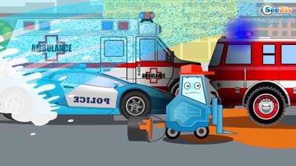 Voitures - Dessin animé. Véhicules d'assistance. Le Camion de pompier. Vidéo éducative pour enfants