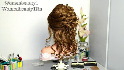 Curly wedding prom hairstyle for long hair.