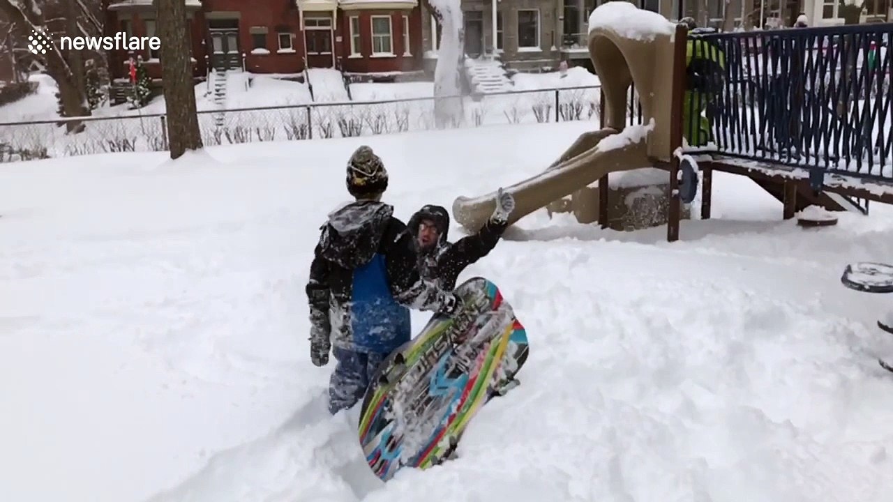 Man has a good time after storm Stella dumps a "ton" of snow on Montreal