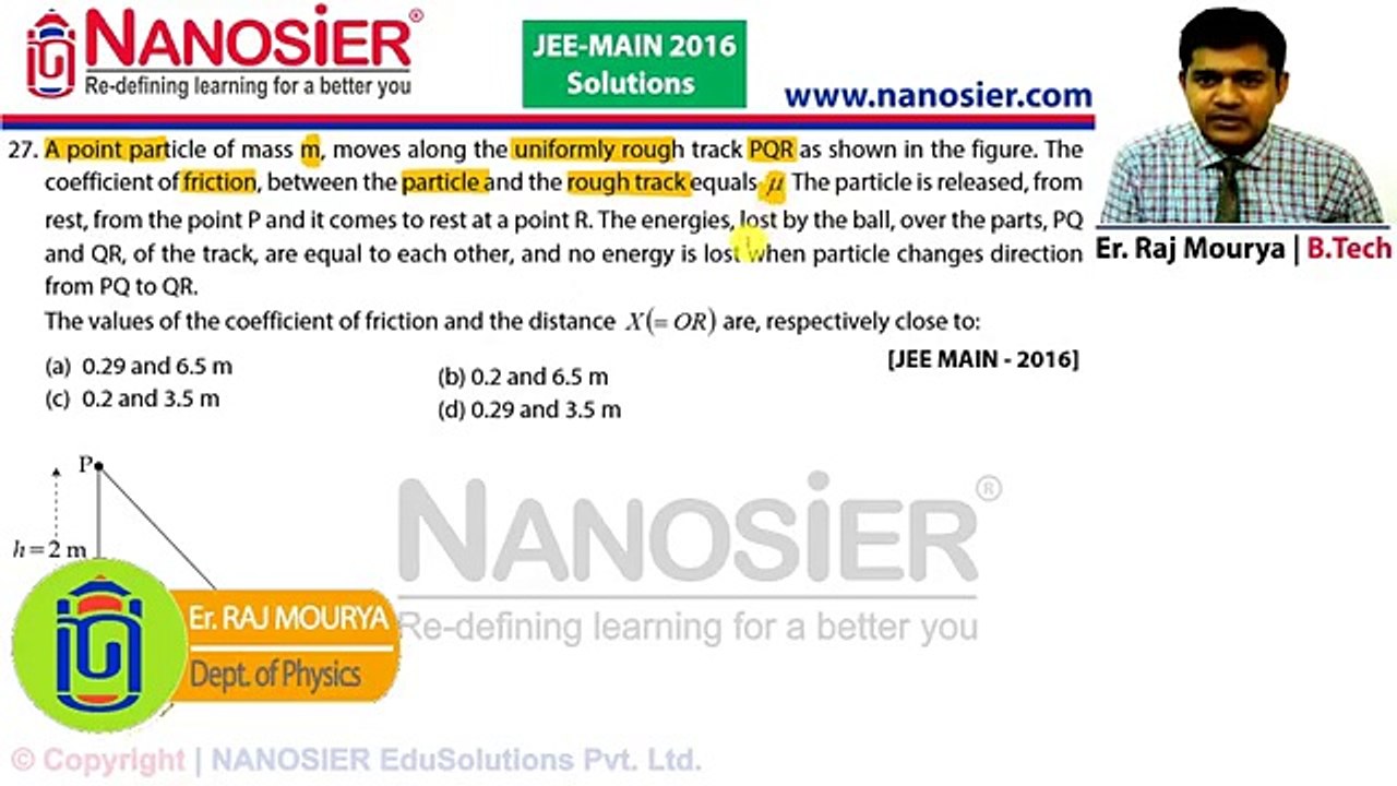 JEE MAIN 2016 SOLUTIONS PHYSICS Q.27