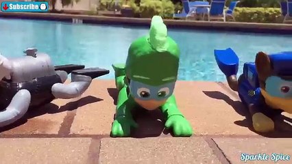 Learn Colors PJ MASKS Disney Jr Romeo Game, Luna Girl, Catboy, Bath Paint Toy Bathtime PlayDoh, Pool