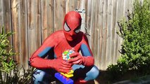 Spidergirl Pranks Spiderman! Bubble Gum Poo Toilet Prank! Bad Baby Joker Spiderbaby Superh