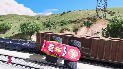SPIDERMAN Cartoon Train for Kids & LIGHTNING McQueen Monster Truck Nursery Rhymes Children