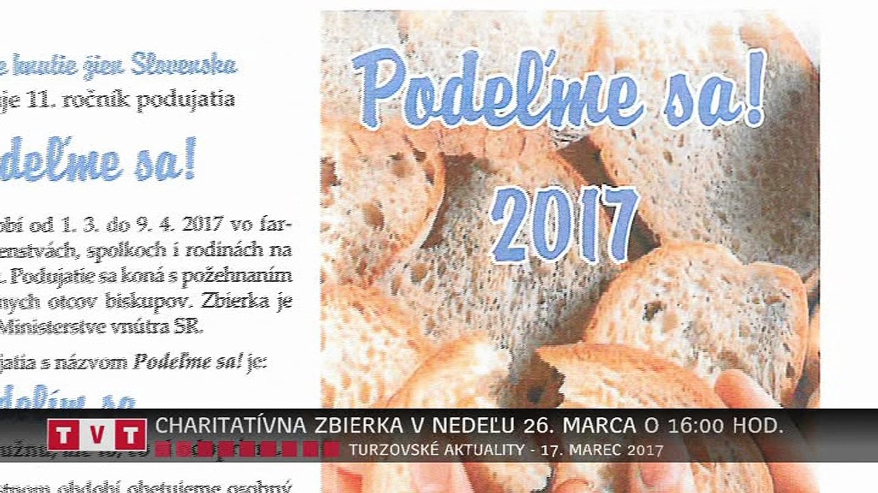 CHARITATÍVNA ZBIERKA V NEDEĽU 26. MARCA O 1600 HOD.