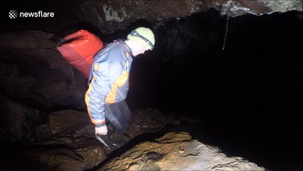 Kayaker explores lake beneath other lake in Ireland