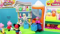 Peppa Pig in Shopkins Surprise Basket with Frozen Elsa and Anna and Daddy Pig Opening Shop