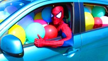 Spiderman BALLOON PRANK! w- Frozen Elsa, Pink Spidergirl Maleficent Joker Bubble Gum Superhero Video