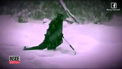 Cette mère déblaye la neige déguisée en Gozilla