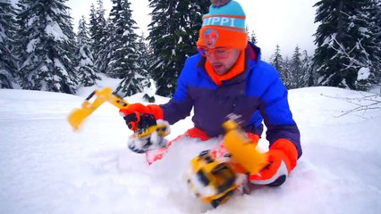 Blippi playing in the Snow with Dump Truck and Excavator--GtQN-a5IUk