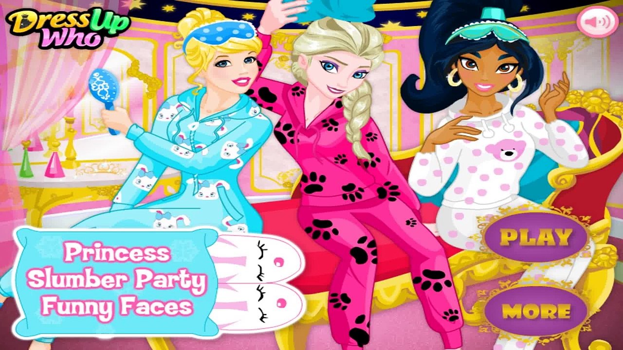 Princess Slumber Party Funny Faces JasmIne , Cinderella And Frozen Elsa Dress Up And Sleep