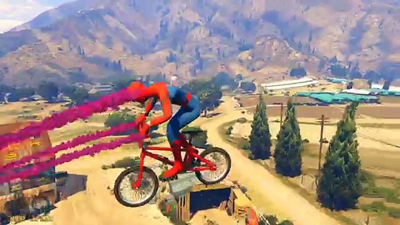 Spiderman Rides a Bike Superhero Fun Cartoon For Kids Nursery Rhymes