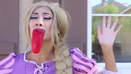Princess Rapunzel vs Giant Joker Tongue! w_ Big Lollipop, Spiderman, Wolf & SpongeBob IRL-5RAy0