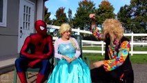 Spiderman EVIL SURPRISE! w_ Frozen Elsa Maleficent Joker Girl Spidergirl Ariel! Superheroes IRL  -)-47Mk