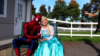 Spiderman EVIL SURPRISE! w_ Frozen Elsa Maleficent Joker Girl Spidergirl Ariel! Superheroes IRL  -)-47MkARiNN