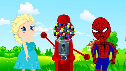 Frozen Elsa & Spiderman Love Kiss Bubble Gumball machine Challenge-Bv4gHq
