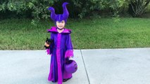 Evil Girl Maleficent, Paw Patrol Marshall & Captain America go Trick or Treating on Halloween-a