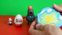 GIANT PEPPA PIG SURPRISE EGG   Grandpa Pigs Toy Train   2 Kinder Surprise Eggs Kids Toys