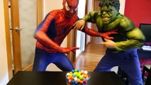 Spiderman POO COLORED BALLS with Frozen Elsa & Hulk, Rainbow Vomits - Superhero Fun In Rea