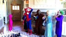 Spiderman & Frozen Elsa vs Maleficent & Poison Ivy! w/ Pink Spidergirl Joker Anna & Cotton