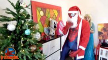 Frozen Elsa OLAF CHRISTMAS w Spiderman Bad Santa Joker Funny Superheroes Santa Claus Video