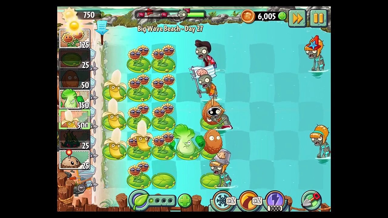 2. Пляж большой день растения против Волна зомби 27