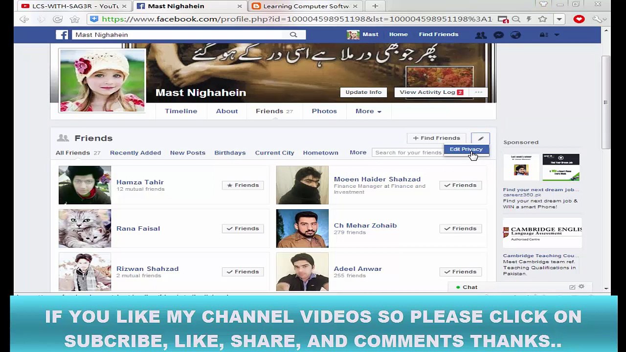 How to Hide Or Disable Facebook Friends and Photos Hindi,Urdu Tutorial