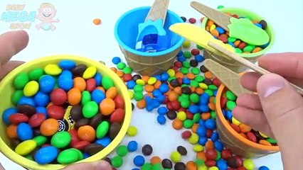 Paw Patrol Robocar Poli Surprise Toys Ice Cream Candy Skittles M&Ms Cups Learn Colors for