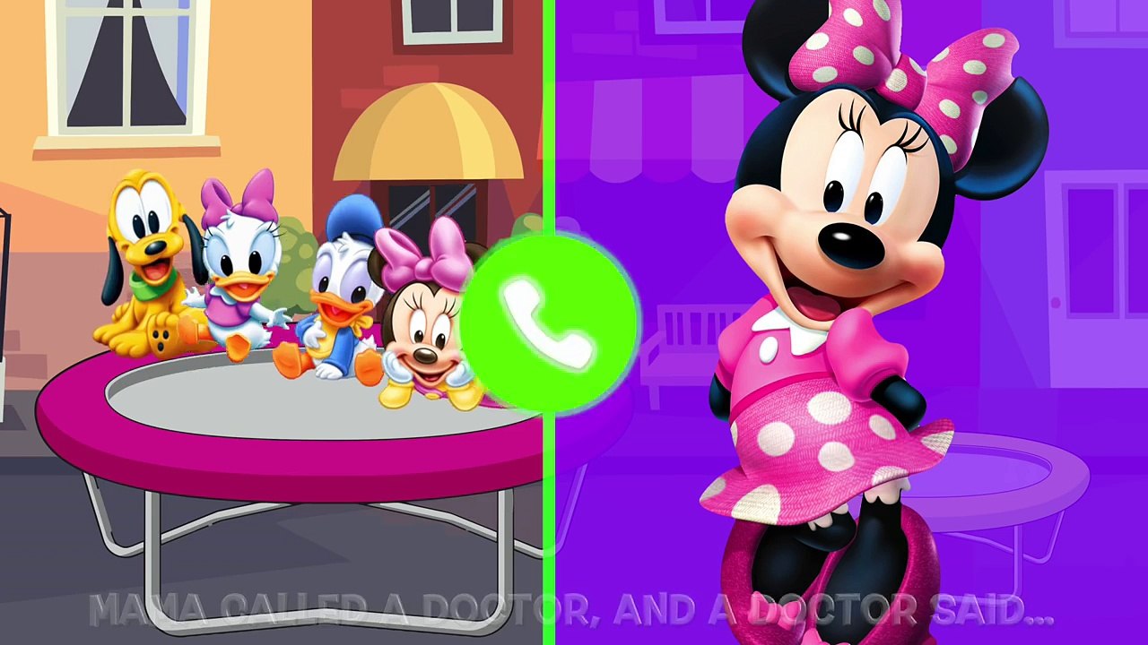 Five Little Baby Mickey Mouse Fall Off Stairs Jumping on the Bed