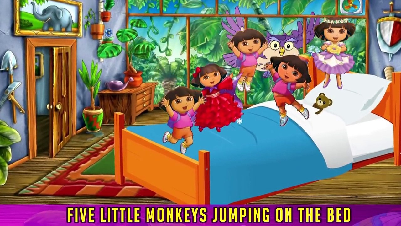 Five Little Monkeys Dora Jumping On The Bed Nursery Rhymes