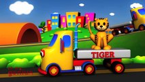 Trucks for children. Learn wild animals in English! Cartoons for babies 1 year