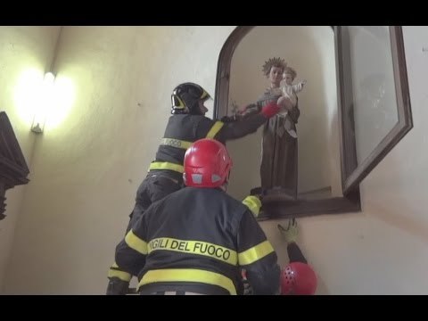 Porchiano di Ascoli Piceno - Terremoto, recupero opere in chiesa San Michele (18.03.17)