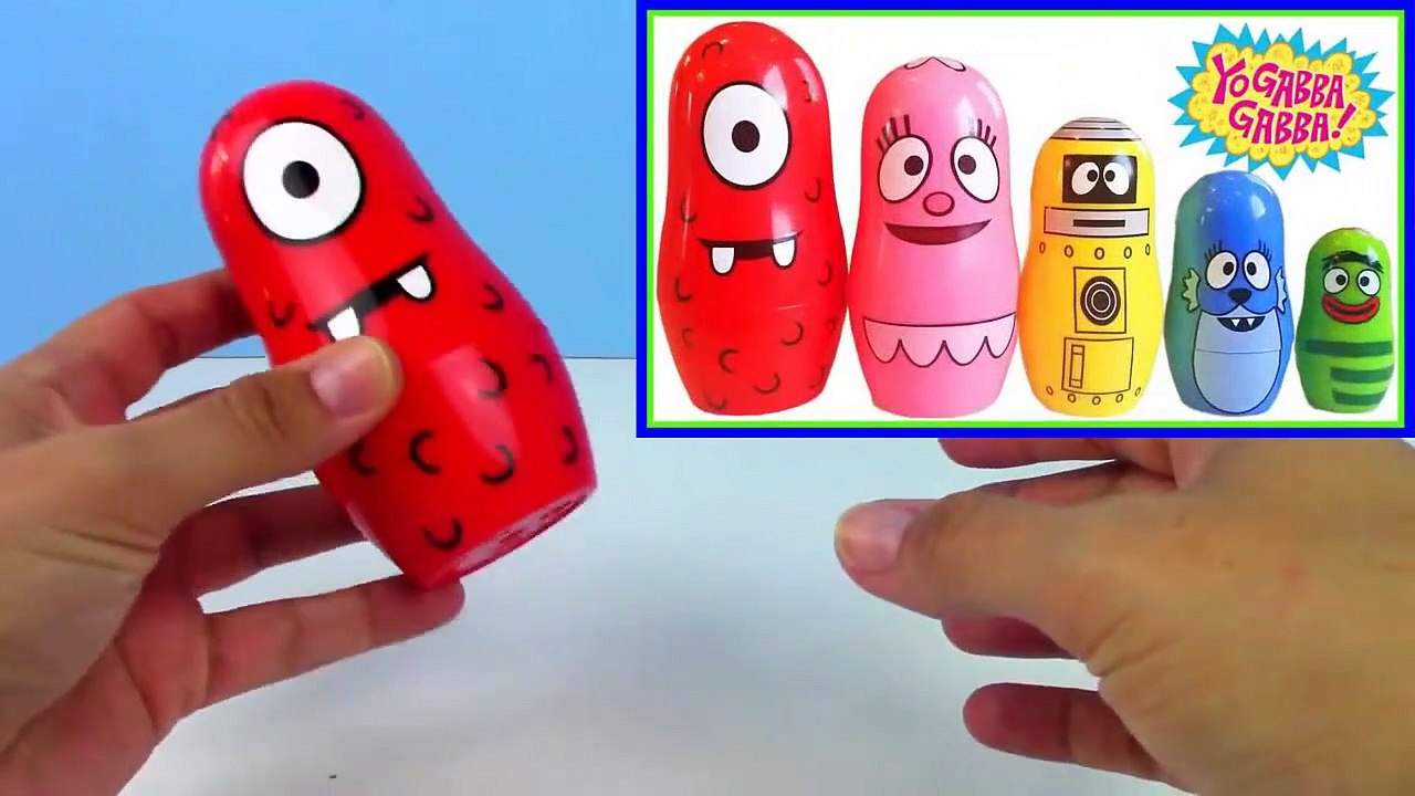 Yo Gabba Gabba Stacking Cups! Learn Colors Nesting Dolls Dinosaur with Surprise Toys ToyBoxMagic-K0cIYij