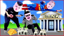 COPS and ROBBERS Crying Babies SUPERMAN CATCHES BAD BABY BANK ROBBER Superheroes in Real Life-JGdkSEk