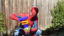 Spidergirl Pranks Spiderman! Bubble Gum Poo Toilet Prank! Bad Baby Joker Spiderbaby Superhero Fun!-LB2