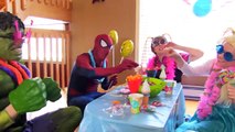 Spiderman & Frozen Elsa & Anna! Party Time, Let's Dance! Superhero Fun in Real Life  -)-N