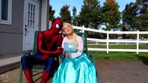 Spiderman EVIL SURPRISE! w_ Frozen Elsa Maleficent Joker Girl Spidergirl Ariel! Superheroes IRL  -)-47