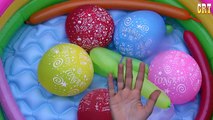 Pop Balloon Finger Family Nursery Rhymes - Learn Colors with 7 Wet Face Water Balloons - K