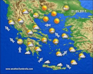 Η πρόγνωση του καιρού για την Τρίτη 21-3-2017