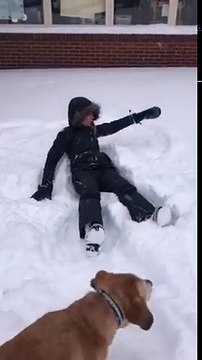 Charlene and Brewer making snow angels, and dog-angels!