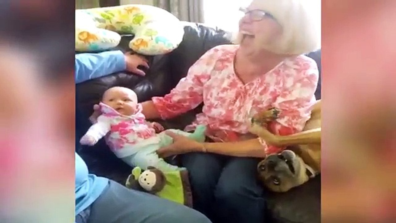 happy to ready dog and baby