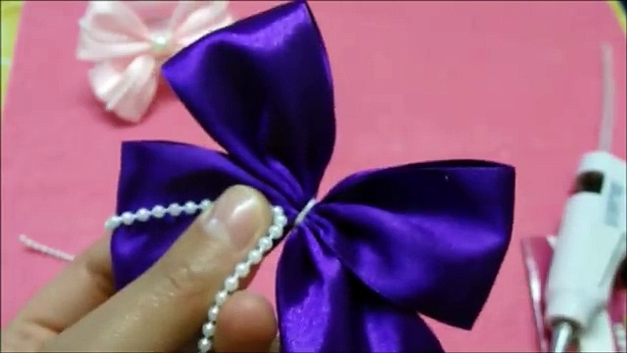 Diy Ribbon hair bows with pearls,hair bow tutorial,how to make