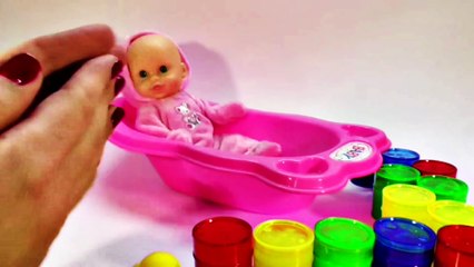 Baby Doll Bath Time With Learn Colors Rainbow Jiggly Slime Nursery Rhymes Finger Family Song.
